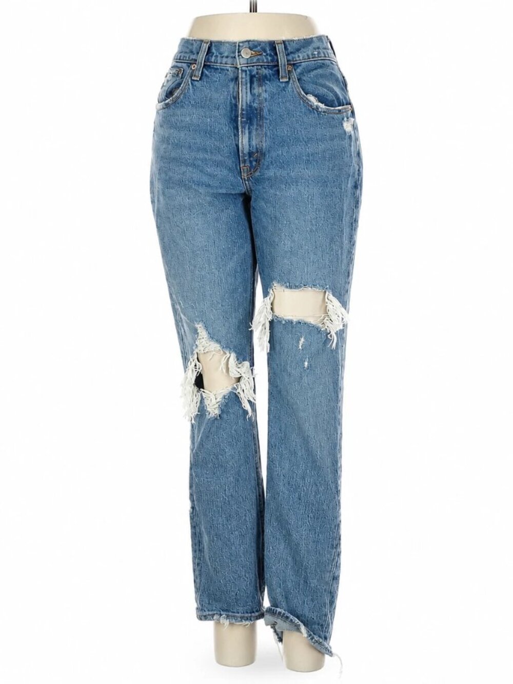 Abercrombie & Fitch High Rise Mom Jeans 26 2R Distressed Ripped Medium Wash
